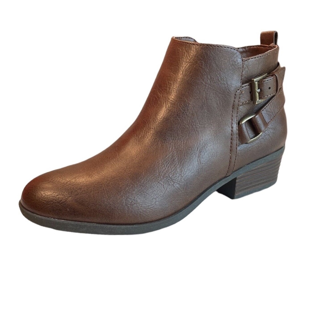 Lauren Blakwell‎ Womens Brown Ankle Boots Zip Up Straps With Buckle Size 6.5